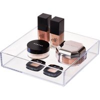 iDesign Porta trucchi, Separatore cassetti impilabile di forma quadrata per cosmetici o cancelleria, Portaoggetti bagno cucina o ufficio in plastica, trasparente