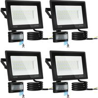 Randaco Proyector LED Exterior 4X50W con Sensor de Movimiento – Impermeable IP66, Foco Jardín 6000K Luz Blanca Fría