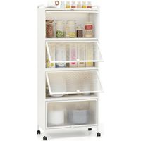 Costway – Étagère de cuisine 5 niveaux – 4 portes semi-transparentes – 4 roulettes pivotantes avec freins – Dimensions 60 x 32 x 154 cm – Métal et PC