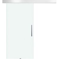 Puerta corredera de cristal, puerta interior de cristal con tirador, esmerilada por un lado, 102,5 × 205 cm, moderna y elegante.