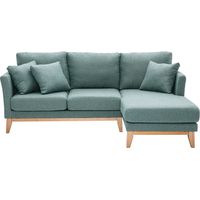 Divano angolare destro sfoderabile scandinavo 4 posti in tessuto grigio-verde e legno chiaro OSLO