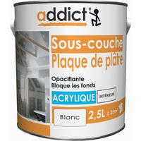 Peinture sous-couche acrylique 2.5 litres blanche – Super opacifiante – Lessivable – Pour plâtre, béton, briques – Séchage rapide – Addict