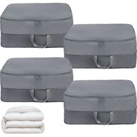 Kingsaid 4Pcs Compression Storage Bags with Handles, Clothes Organizer, Self Compressing Moving Bags, Expandable Packing Cubes for Bedding, Duvets, Blankets, Space-Saving Storage Solution