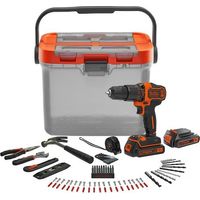 KIT BRICO: trapano 18V BLACK+DEKKER - con 2 batterie da 1,5Ah, 6 utensili, 60 accessori, 12 chiavi e scatola - BCKSB04-QW