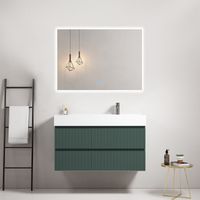 Mobile bagno sospeso cannettato 100 cm Verde Comodoro Lavabo a Destra in Resina Specchio Quadro Retroilluminato - Fiji Paint