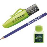 Pica Powder Bohrloch-Spraymarker Set mit beweglichem Sprüharm, bis zu 1500 Sprühstöße in Grün - Bohrlochmarker mit Pica Powder Refill Nachfüllpulver auf Kreidebasis 45g