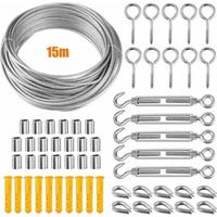 BUNTHAUS PA Alambre de acero inoxidable 304, kit de cable de acero inoxidable, kit de cuerda de alambre, tensor de cable de acero inoxidable de 2 mm, soporte para plantas trepadoras, tendedero, tensor