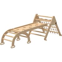 Triangle d'escalade enfants 8 en 1 avec rampe double face, arc d'escalade en bois avec toboggan et échelle, naturel - Équipement motricité Montessori