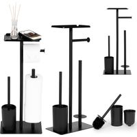 Bathroom Stand with Toilet Paper Holder and Shelf, Black