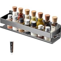 Étagère à épices murale en métal, noire, pour placard ou cuisine.