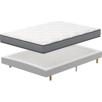 Dewinner – Ensemble sommier 160x200 avec matelas à mémoire de forme et ressorts – 7 zones de confort – Structure renforcée et silencieuse – 9 pieds en bois massif