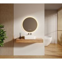 EMKE Badezimmerspiegel 60cm Rund Gold LED Badspiegel mit Antibeschlag Uhr 4300k Touch-Schalter Memory-Funktion