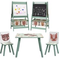 ZONEKIZ Kids Table and Chairs and Kids Easel Set with Storage, Green