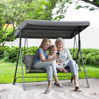 Outsunny Balancelle de Jardin 3 Places Grand Confort Toit Inclinaison réglable Assise et Dossier Ergonomique Acier textilène Gris