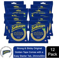 Sellotape Original Golden Strong Sticky Tape 24mmx50m, 12 Pack