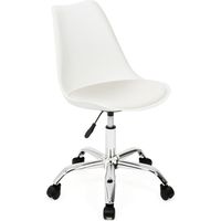 Idmarket – Chaise de bureau scandinave blanche à roulettes – Assise large en polypropylène – Hauteur réglable 44,5 à 55,6 cm – Pied en métal chromé