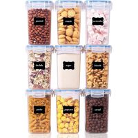 MINKUROW 1,6 l Vorratsdosen-Set, Müsli-Großdosen und Vorratsdosen für Lebensmittel, luftdichte Vorratsdosen aus Kunststoff, 9 Stück, 24 Etiketten für Müsli, Mehl, Zucker usw. (Blau)