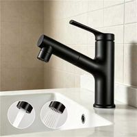 CECIPA MAX Grifo de baño con ducha extraíble y 2 tipos de chorro, Mezclador monomando para lavabo, negro