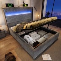 Cama Almacenamiento 90x200 cm con iluminación LED interfaz USB/Tipo C acabado color gris lino (Sin colchón)
