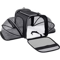 Sac Transport Chat Chien Extensible, Caisse en Maille Respirante avec Coussin Amovible, Cage avec Poches Latérales pour Voyage en Avion, Train et Voiture