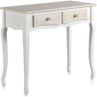 Console romantique en bois blanc avec deux tiroirs crème - Blanc crème bois clair