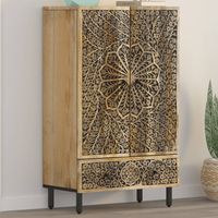 Vidaxl – Buffet en bois de manguier massif 60x33x100 cm – Grand espace de rangement – Style rétro avec motifs sculptés à la main