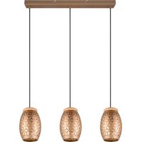 Suspension BIDAR brune métal/bois triple 3xE27 150 cm