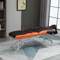 Camilla de Masaje Plegable Portátil Ajustable Altura 210x81x62-85 cm Reposacabezas Apoyabrazos Negro Naranja