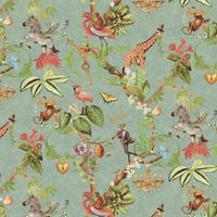 Holden Decor Safari Symphony Soft Teal Wallpaper Animal Print Paste The Paper