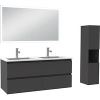 Ensemble meuble de salle de bain 120cm, vasque céramique + colonne haut + miroir lumineux, anthracite
