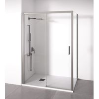 BELLOBATH – Eckige Duschwand 1 Schiebetür + 2 feste Türen – Kalkabweisendes Glas - Silber - Anpassbare Breite 125-130x77-80 - Rechte Tür