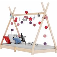 Vidaxl – Lit cabane en bois massif pour enfants – Dimensions 90x200 cm – Cadre robuste avec rideaux – Idéal pour coin lecture et jeu