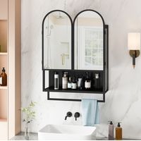 Badmöbel Spiegelschrank modern schwarz 60 cm, Metall-Wandschrank mit 2 Türen, offenem Fach und Handtuchhalter