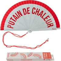 Fisura – Ventaglio originale con messaggio “Ptain de chaleur”. Accessorio reversibile in legno moderno e vivace. Ventilatore portatile rosso bianco. Gancio incluso. 42,5 x 23 cm