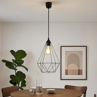 Lampe à suspendre Grille métallique Suspension noire Rétro Lampe de salle à manger Industrielle, forme de diamant, douille E27, DxH 30x120 cm