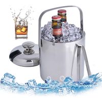 Eiswürfelbehälter mit Deckel, 1,3 L, Eisbehälter, Champagnerkühler, Edelstahlbehälter mit Klammer und Deckel