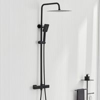 Colonne de Douche Thermostatique,Colonne de Douche Noir avec Mitigeur Thermostatique Mural, Hauteur Réglable Ensemble de Douche Salle de Bain, Tête de Douche Carrée 25X25cm, Douchette 3 Jets