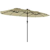 Sombrilla Doble de Jardín 4x2 m con 36 Luces LED UPF50+ Manivela 12 Varillas Resistente al Agua Beige