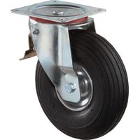 BS Rollen Lenkrolle mit Anschraubplatte und Totalfeststeller Gummi Luftrad Rollenlager 200 mm 75 kg - L420.C90.200