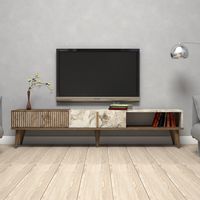 TV-Möbel Milan Walnuss Weiß Marmor Melamin 180x40x35 cm