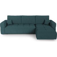 Canapé d'angle droit convertible avec coffre 4 places en tissu bouclette bleu canard VIBE