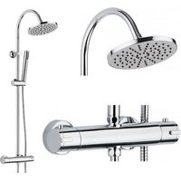 Coribi – Colonne de douche thermostatique ronde – Construction laiton – Pommeau 8" ABS – Système de douche minimaliste – Débit 16-20L/min