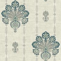 Wallquest Caspia Indian Flower Teal Wallpaper Floral Pattern Classic Stylish