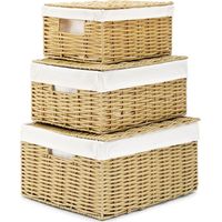 3 PCS Bacs de Rangement en Rotin avec Couvercles, Petit Moyen Grand