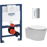 Grohe – Pack WC suspendu Rapid SL – Cuvette sans bride avec abattant frein de chute – Fixations invisibles – Plaque chrome – Longueur 48 cm