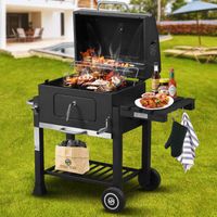 Barbecue au charbon mobile XL – Grille amovible et réglable – Indicateur de température intégré – 4 régulateurs d'aération – Strattore