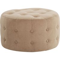 Pouf de Type Ottoman de Forme Ronde Clouté Style Chesterfield en Velours Synthétique Beige Sable de 30 cm de Hauteur Beliani