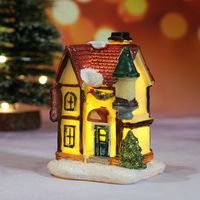 Casas navideñas a pilas para pueblos, adornos navideños eléctricos para pueblos, edificios iluminados, adornos navideños LED, manta de nieve