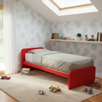 Letto singolo cameretta 80x190 con rete a doghe in acciaio e faggio - Rosso