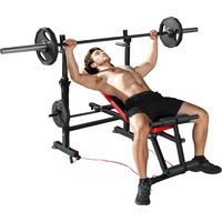 Banc de musculation complet multifonction avec dossier réglable, repose-jambes et support de poids 147x109x122cm noir - matériau durable, installation facile, adapté aux oiseaux, design ergonomique